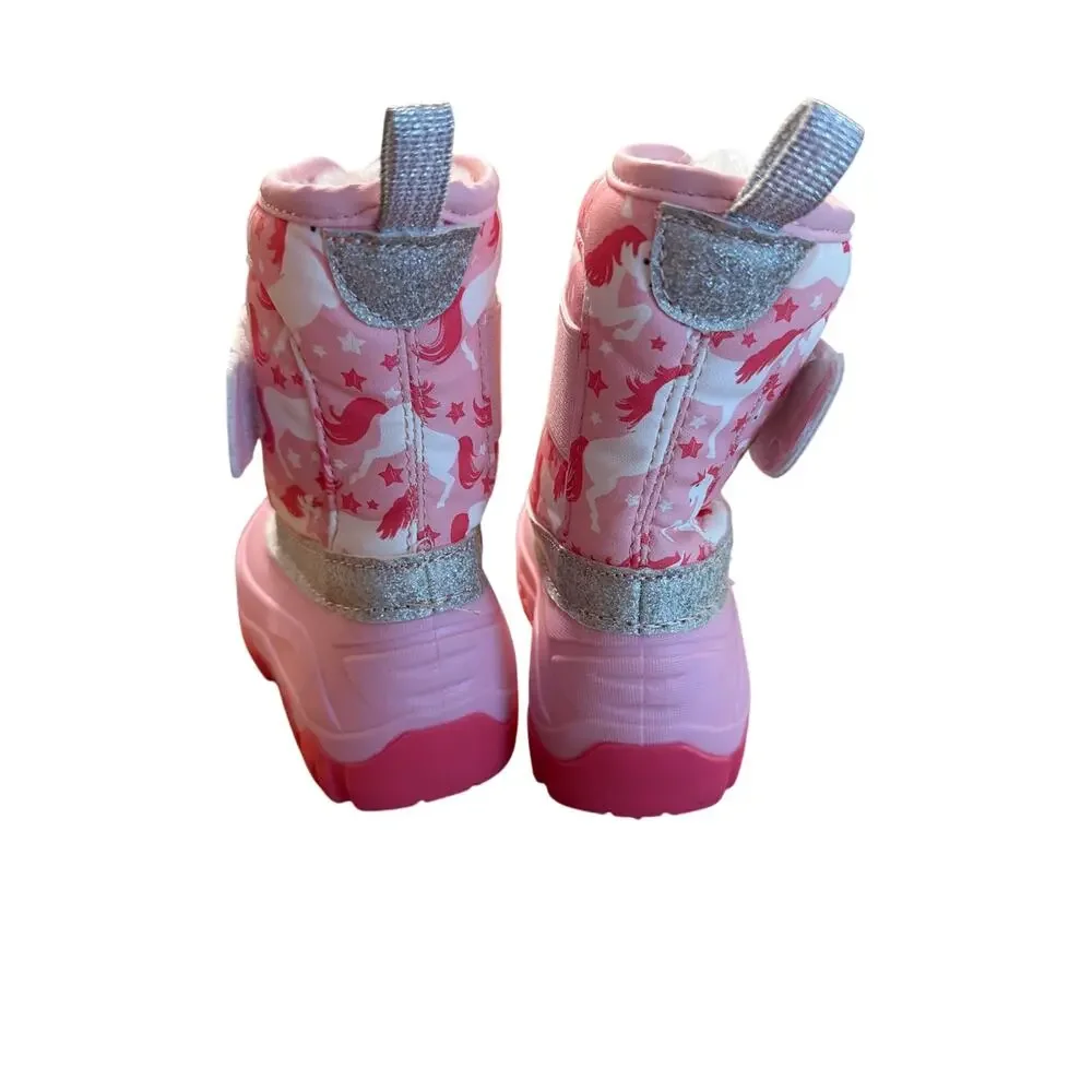 Member's Mark Girl's Pink & White Unicorn Winter Snow Boots Size 9/10